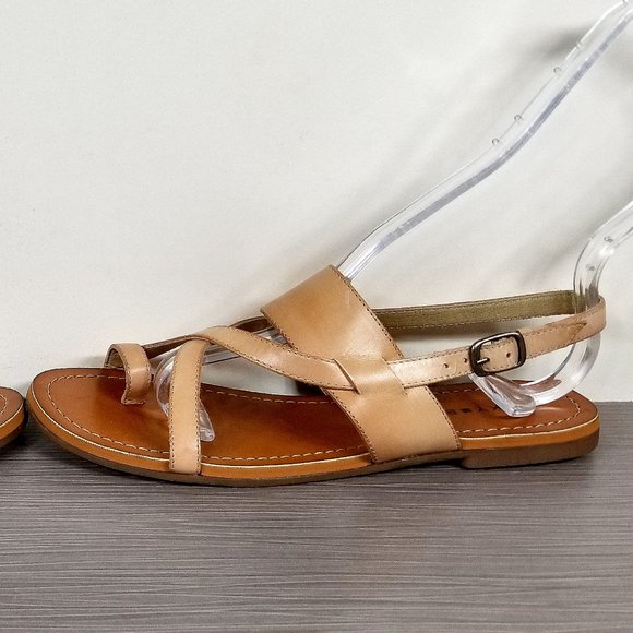 Lucky Brand Ellsona Flat Sandal, Tan Leather, Womens Size 6.5 M / 36.5 - Picture 9 of 14